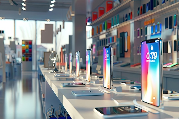 Modern Smartphone Shop with Various New Phones on Display