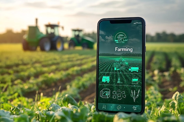 A modern smartphone with the app interface of Farming