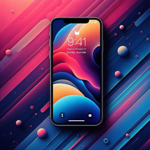 Photo modern smartphone with live abstract wallpaper coming out of the screen