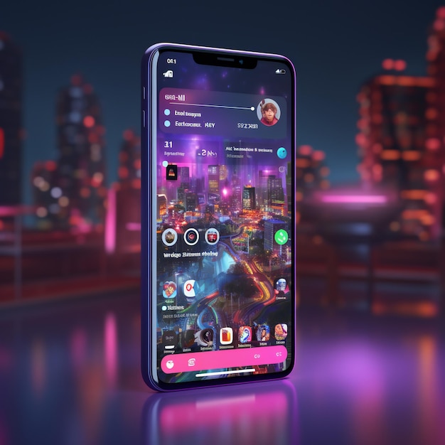 Modern smartphone with a vibrant social media feed