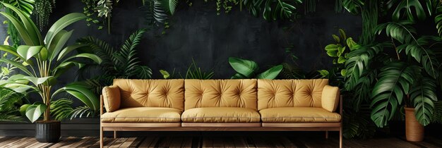 Photo modern sofa and mock up wall with copy space