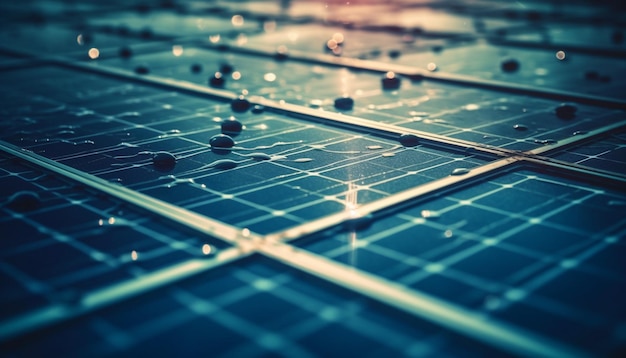 Modern solar panels in rows generate electricity generated by AI