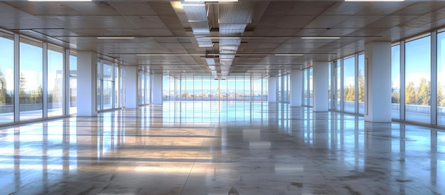 Modern Spacious Empty Office with Large Windows and Natural Light