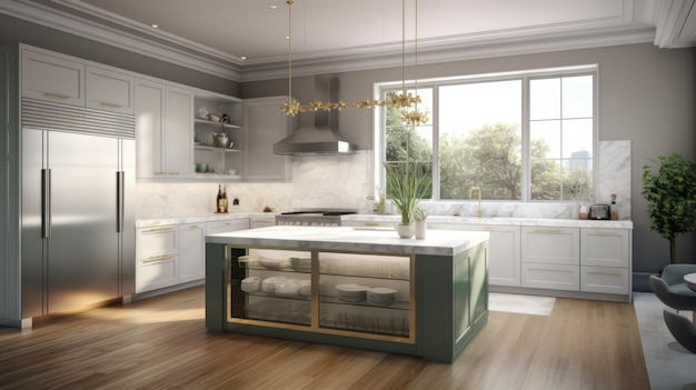 Modern spacious kitchen american european classic a trendy combination of white and pistachio colors