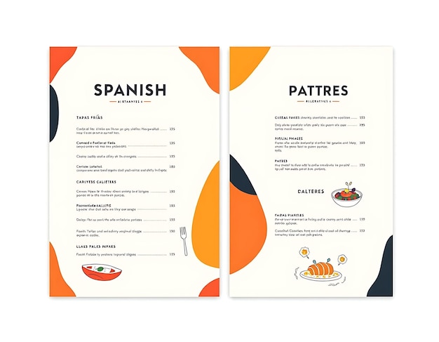 Photo modern spanish tapas menu with bold vibrant colors and abstract p menu layout idea for brand designa