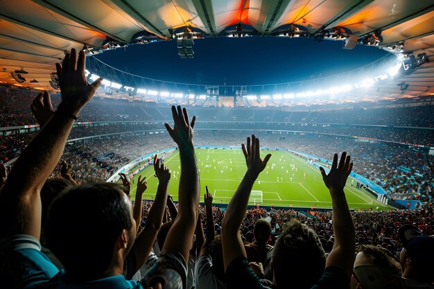 modern stadium filled with enthusiastic fans The stadium39s curved roof and bright lighting