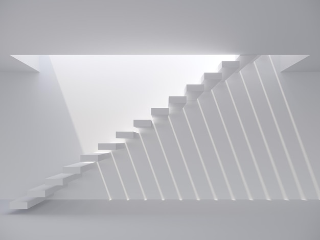 Modern staircase in white space 3d rendering