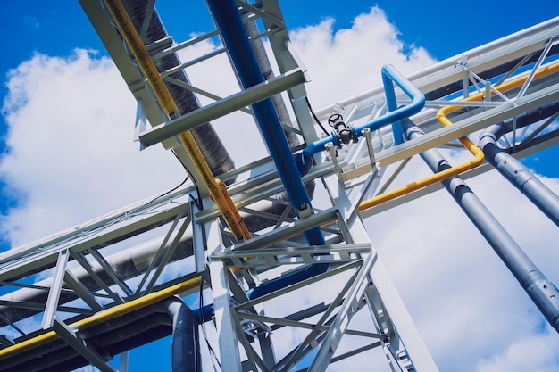 Modern steam pipeline for industrial on blue skies background