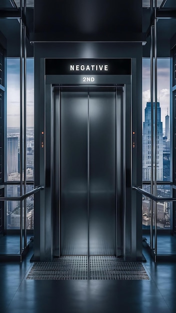 Modern steel elevator door closed floor showing 2