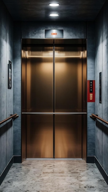 Modern steel elevator door closed floor showing 2