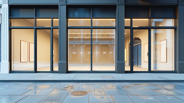 Photo modern storefront with large glass windows and an empty interior perfect for showcasing your business