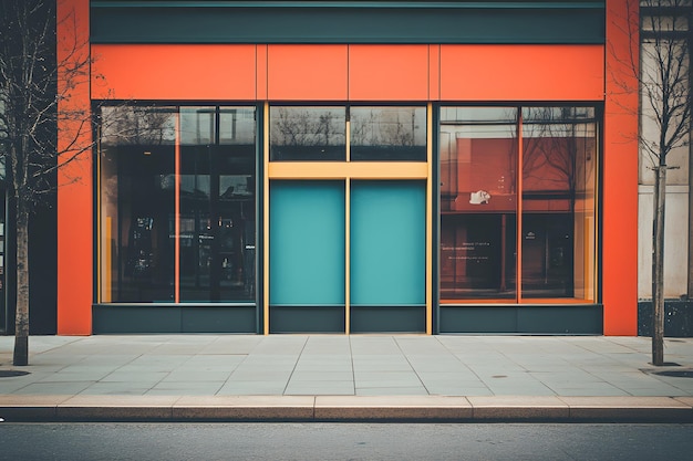 Photo modern storefront with teal doors and orange wall