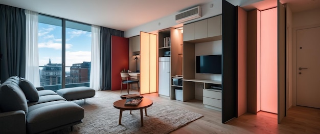 Photo modern studio apartment with multifunctional furniture for urban living