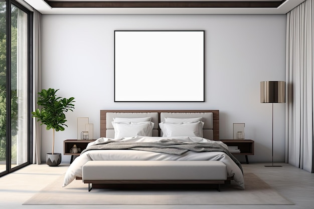 modern style bedroom interior A painting hanging on a bedroom wall Generative AI