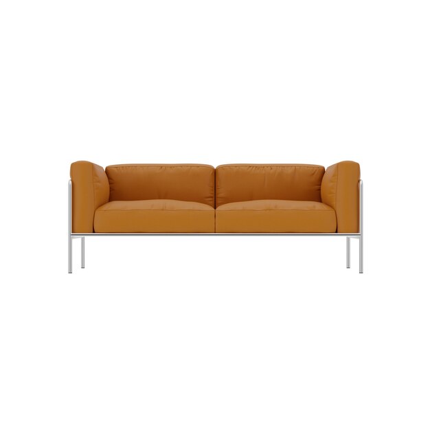 Modern style brown leather sofa with stainless legs 3D rendering