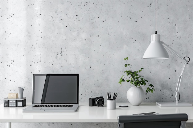 Photo modern style design workspace wall mockup