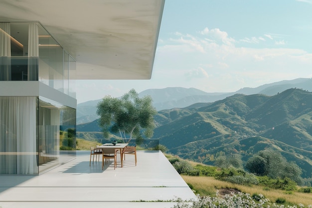 a modern style house nestled against a picturesque mountain Ai photo