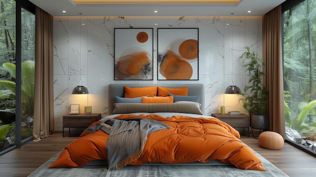 Photo modern style minimalist bedroom interior design idea hotel bedroom interior material brainstorming