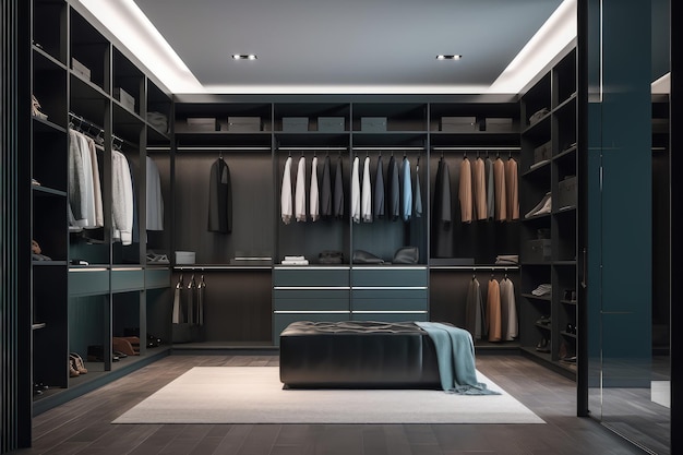 Modern style walk in closet Dark tone AI generated