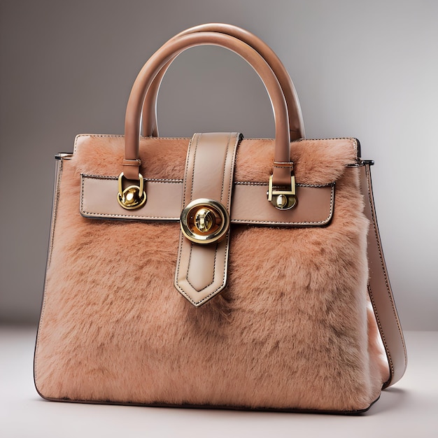 modern stylish fashion bag product image peach furry handbag