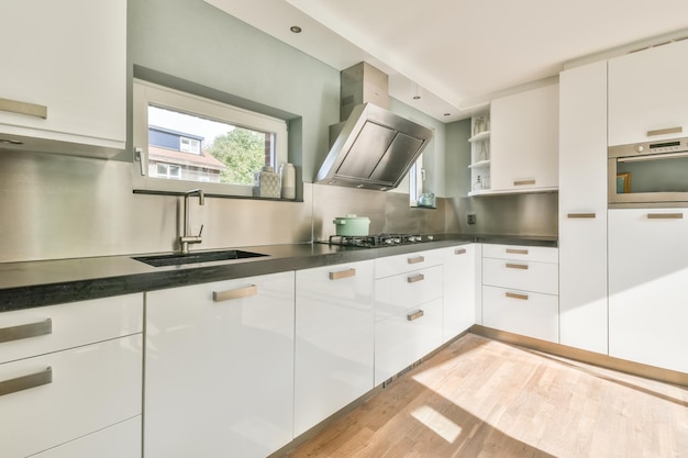 Modern and stylish kitchen with a small window