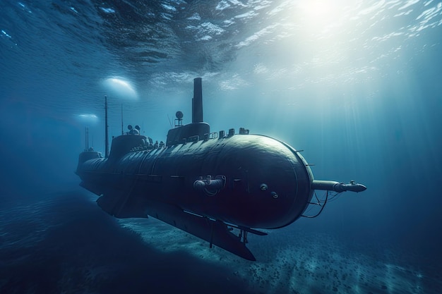 Modern submarine underwater view Generative AI