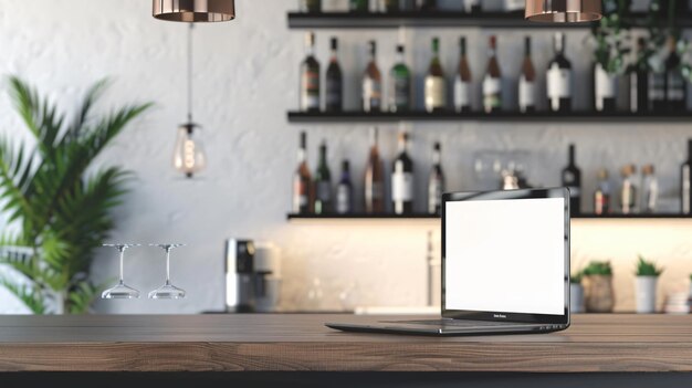 Modern Super Laptop Computer on Bar Counter for Interior Decoration