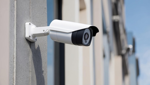 A modern surveillance camera installed on a building for security monitoring