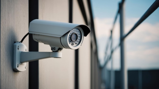 A modern surveillance camera mounted outdoors for security monitoring