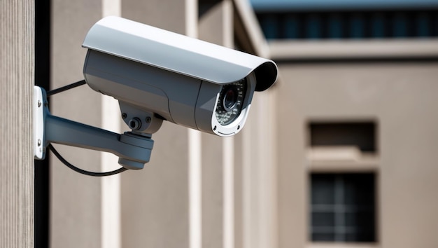 A modern surveillance camera mounted outdoors for security monitoring