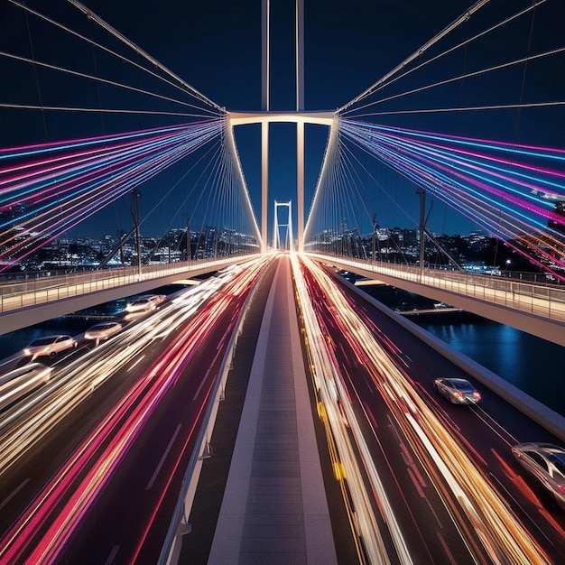 A Modern Suspension Bridge Illuminated by City Lights