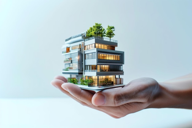 Photo modern sustainable architecture in hand