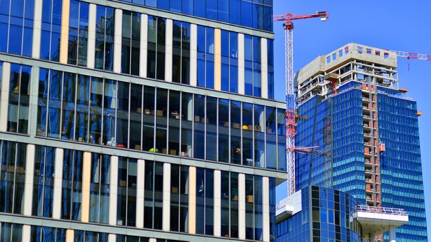 Photo modern sustainable glass office buildings exterior view of corporate headquarters glass buildings