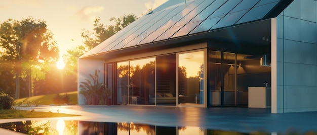 Modern sustainable home at dawn reflecting ecofriendly luxury