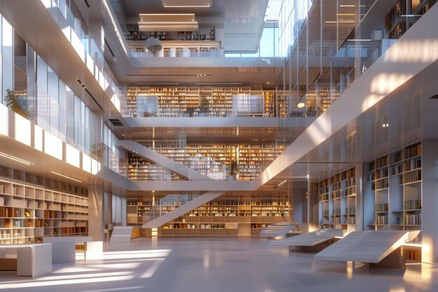 Modern Sustainable Library Building with Innovative Technology and Space Lighting