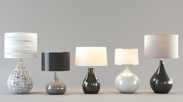 Photo modern table lamps with stylish ceramic bases and fabric shades