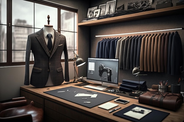 Modern tailor shop with sleek design and innovative technology created with generative ai