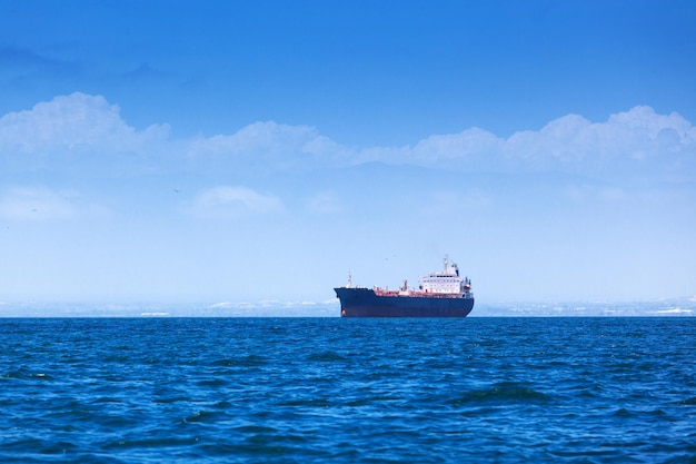 Modern tanker in the ocean bay