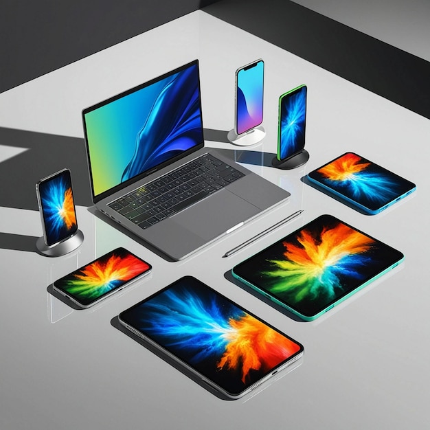 Photo modern tech devices collection laptops tablets and smartphones on display