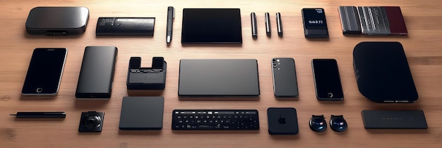 Modern tech devices on wooden desk