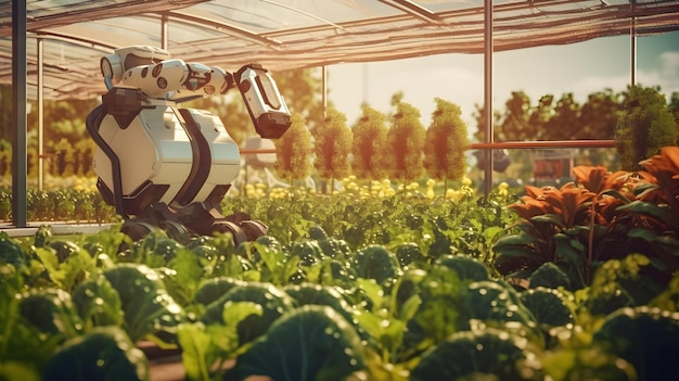 Modern technology agricultural green house with robot