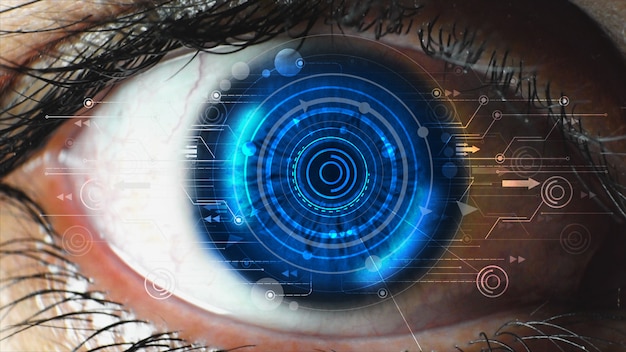 Modern technology screen on human eye. Futuristic modern 