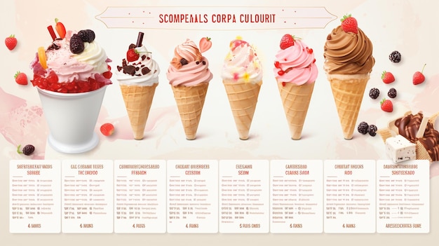 Modern template design of ice cream menu on white background