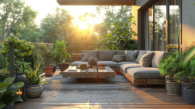 Photo modern terrace with furniture in the garden