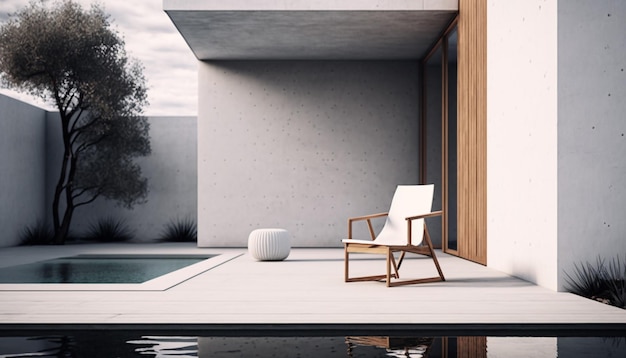 Modern terrace with lounge chair and swimming pool morning Generative AI