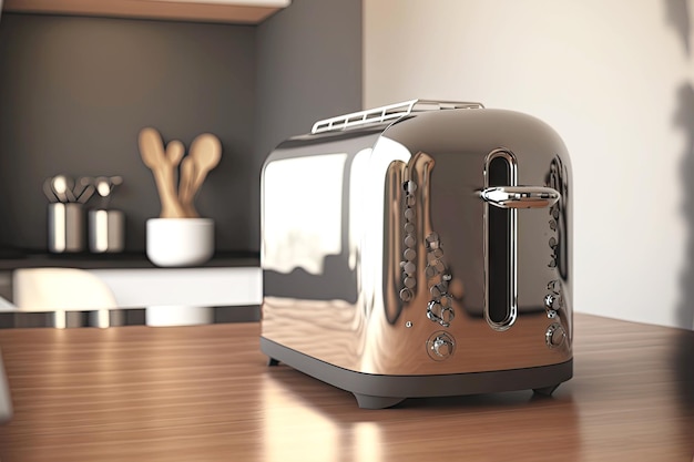 Modern toaster with beautiful shiny housing in kitchen