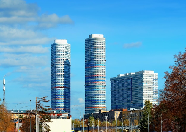 Modern tower buildings in Moscow city backdrop