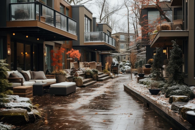 a modern townhome in the middle of winter brick steel professional photography