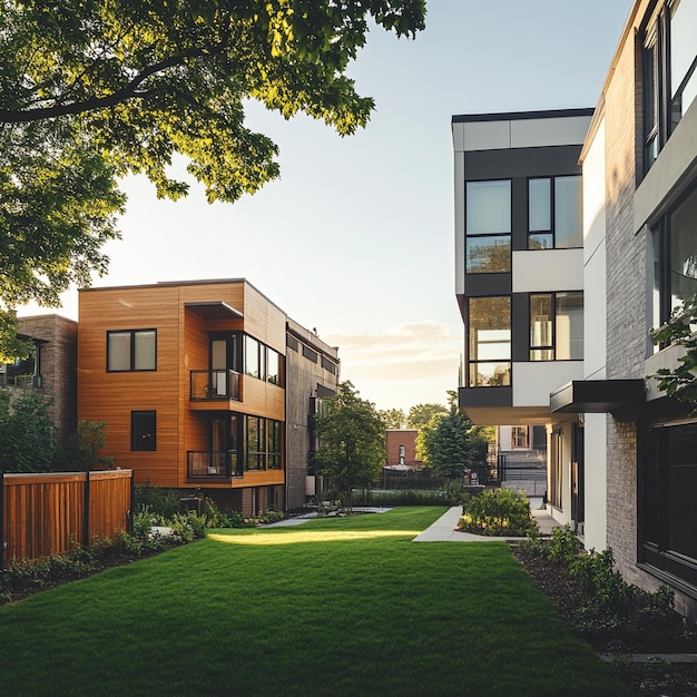 Photo modern townhouses with wood accents