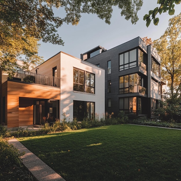 Photo modern townhouses with wood accents